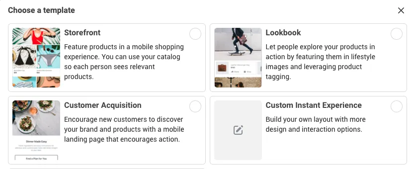 Select one of the main templates for your Collection ad