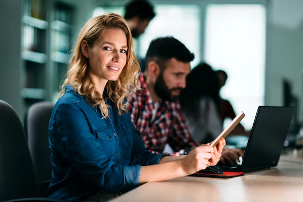 Female marketer working on a new product campaign.