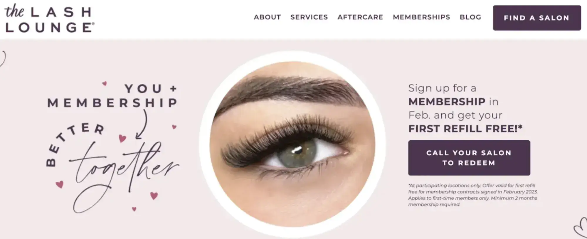 Lash Lounge landing page