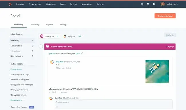 ºÚÁϳԹÏÍø social media management tool showing Instagram comments and engagement inbox