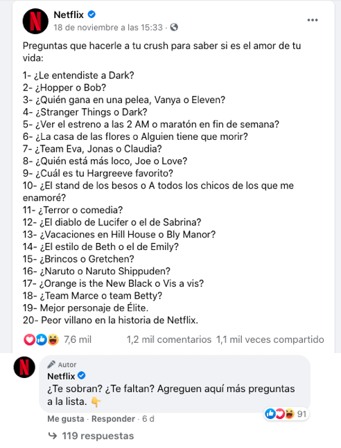 Ejemplo de marketing en Facebook de Netflix México
