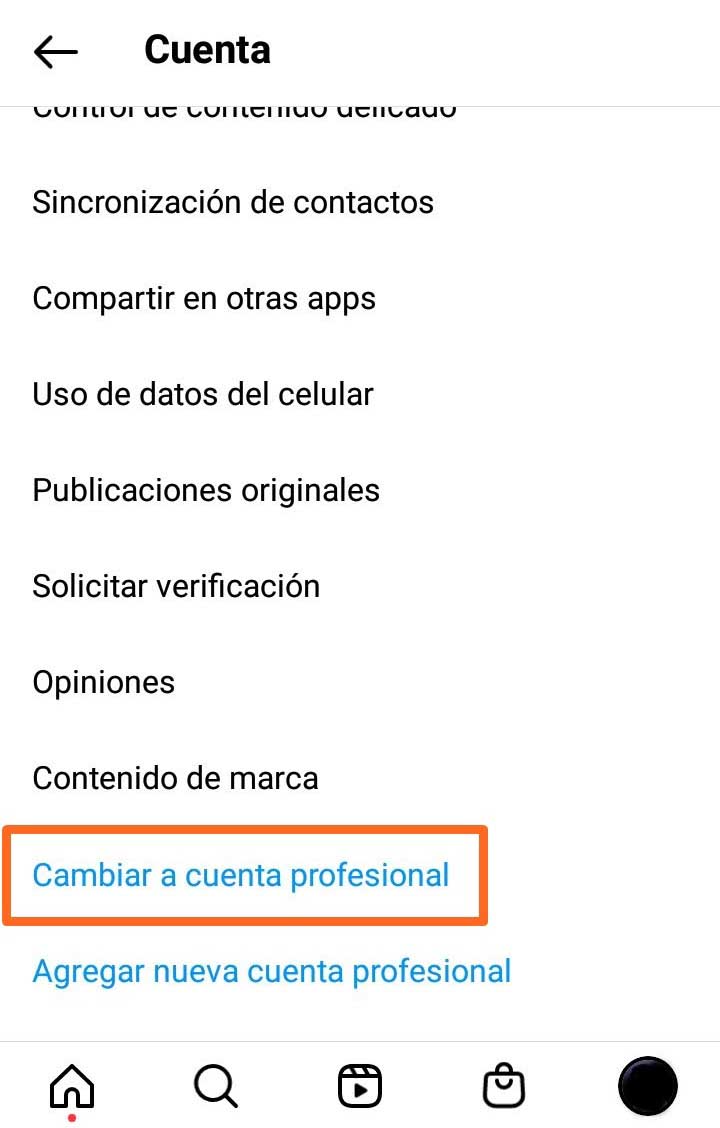 Configurar cuenta empresarial en Instagram