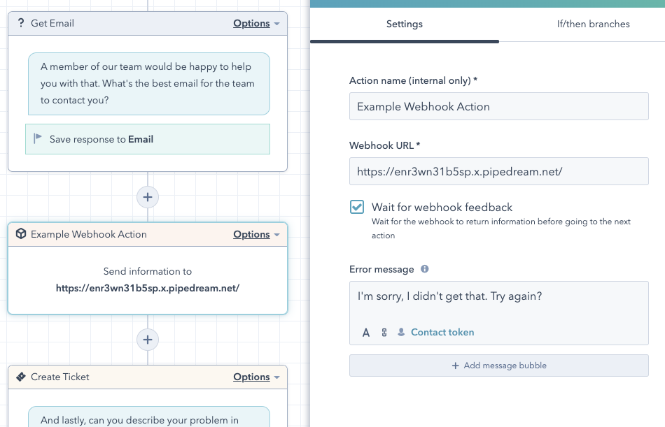 Webhook de bots en HubSpot