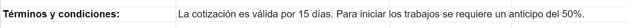 cómo hacer una cotización en Excel paso a paso: incluir información adicional