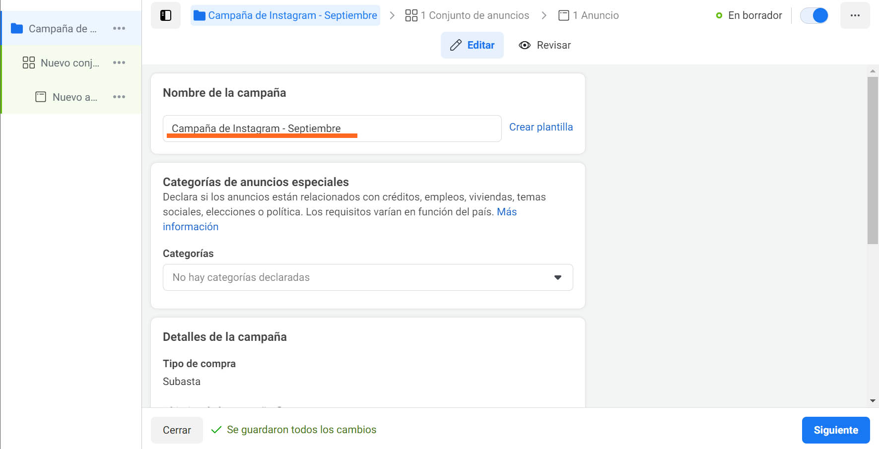 Cómo utilizar el administrador de anuncios de Instagram: nombrar la campaña
