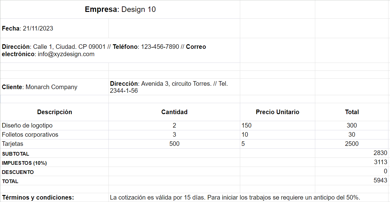 ejemplo de cómo hacer una cotización en Excel: revisar tu cotización