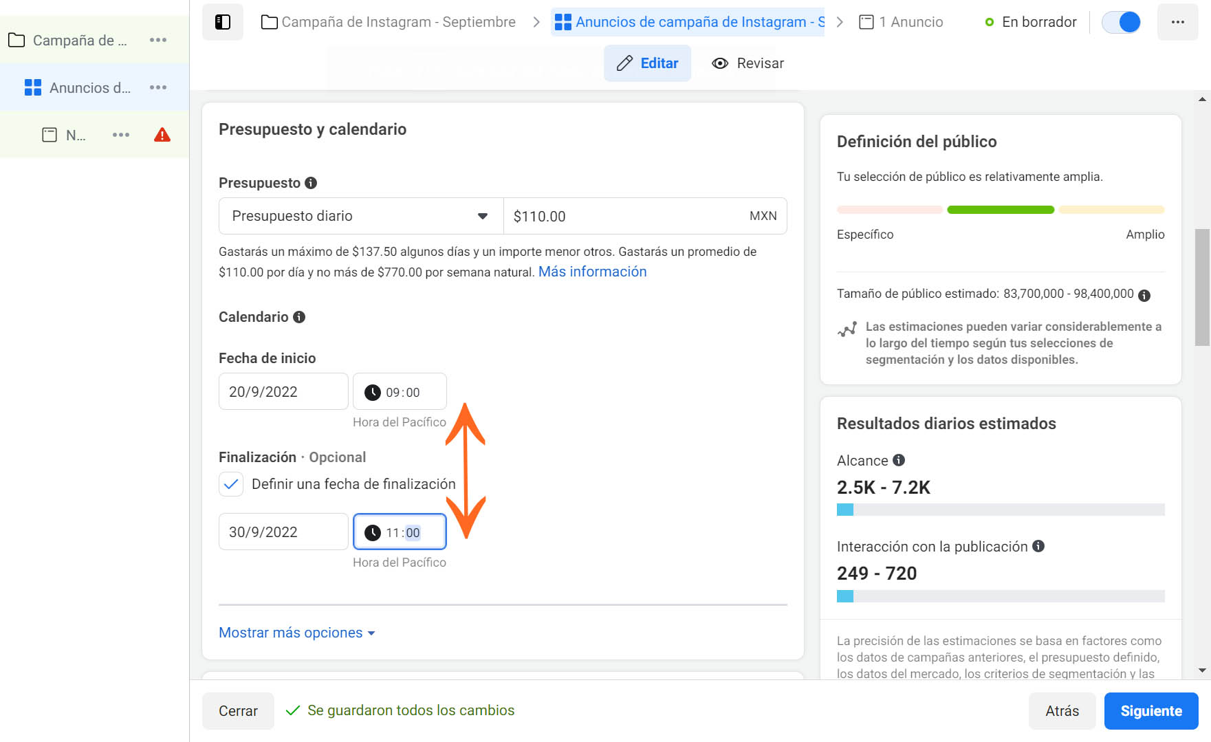 Cómo utilizar el administrador de anuncios de Instagram: fija presupuesto y fecha