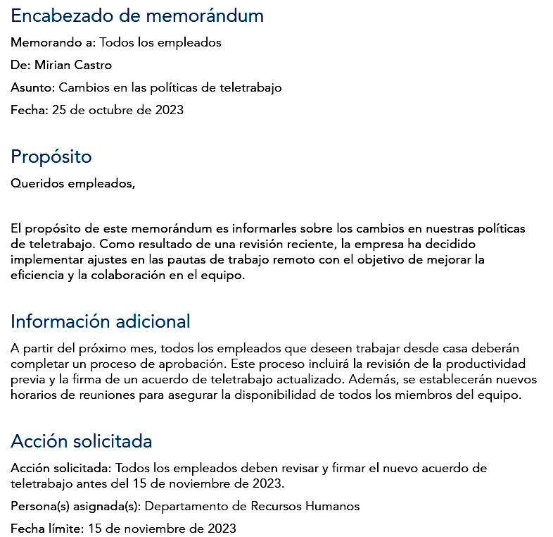 Ejemplo de memorándum de directiva