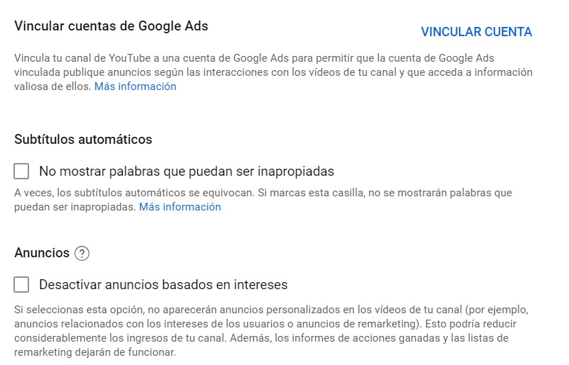 Cómo crear un canal de YouTube: vincular Google Ads