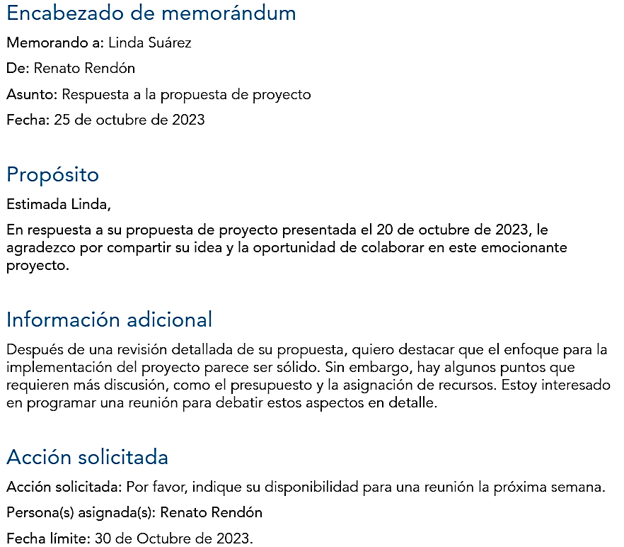 Ejemplo de memorándum de respuesta