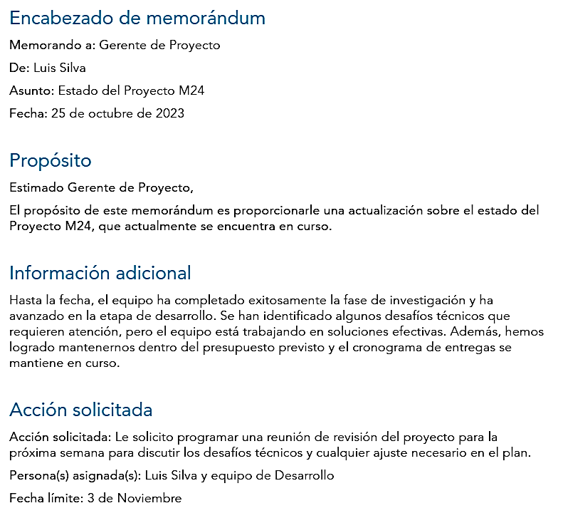 Ejemplo de memorándum de estado