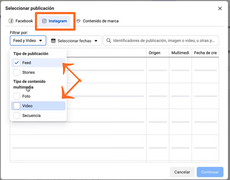 Cómo utilizar el administrador de anuncios de Instagram: tipo de publicación