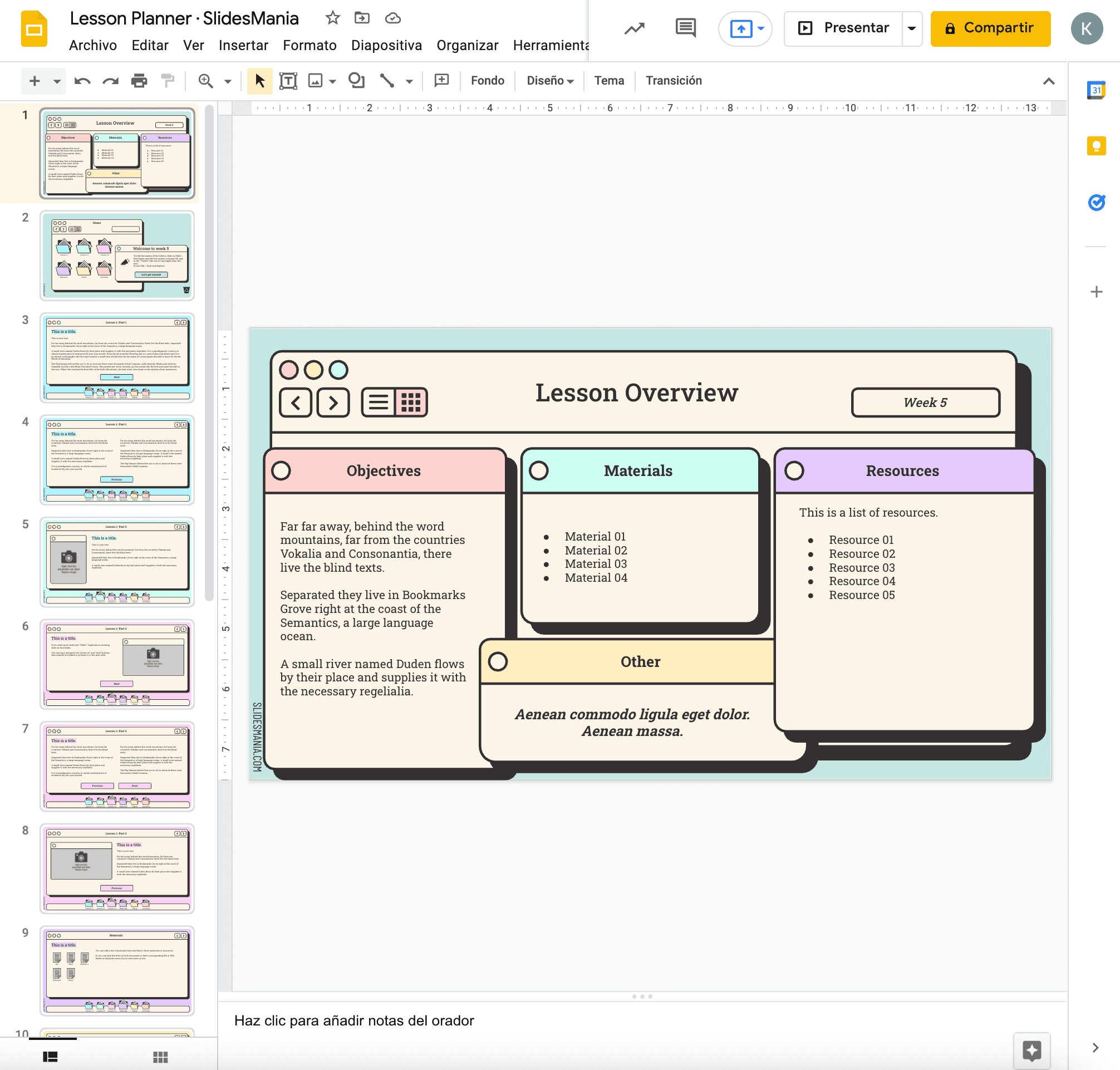 Plantilla de Google Slides gratis: Lesson planner