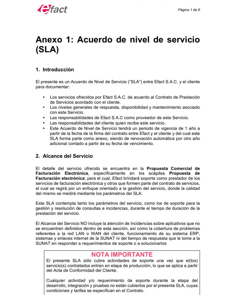 Ejemplos de Acuerdo de Nivel de Servicio