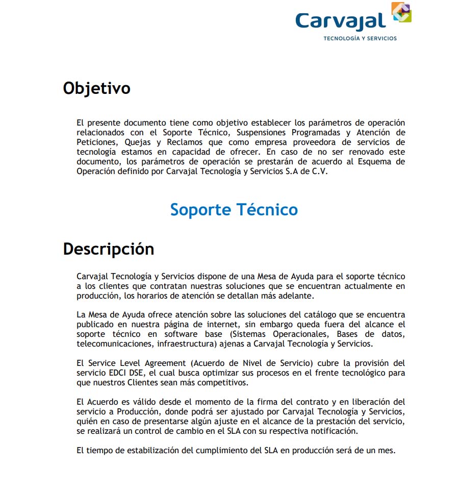 Ejemplos de Acuerdos de Nivel de Servicio