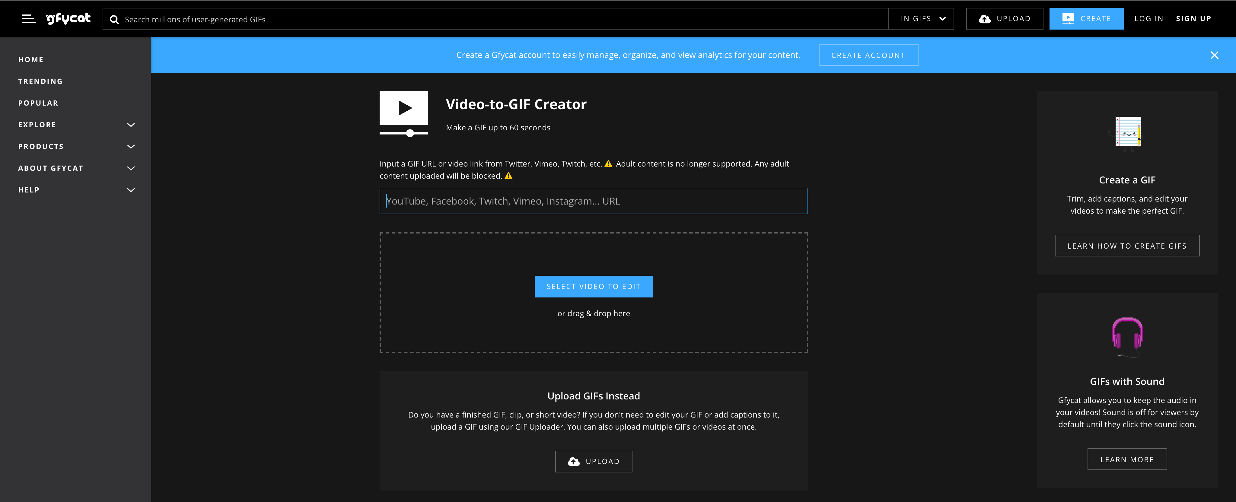 Programas de marketing de contenidos: Gfycat