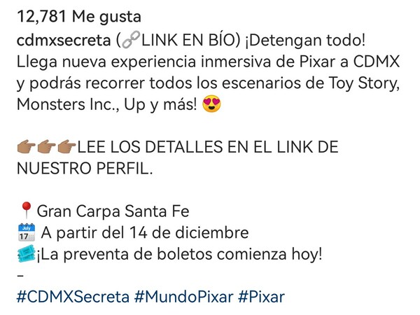 Call to action ejemplos en Instagram