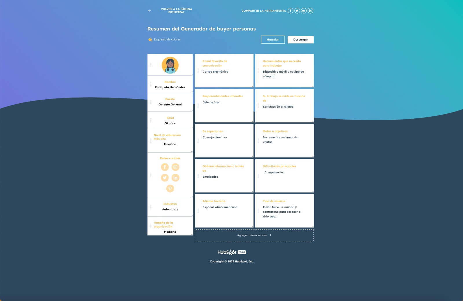 Perfil de usuario ejemplo: secciones del perfil de usuario