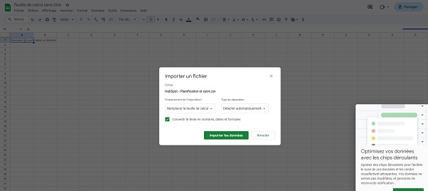 6 - Importer un fichier CSV sur Google Sheet