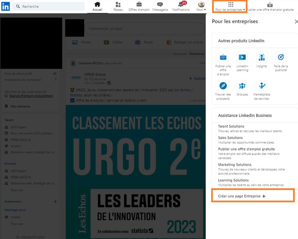 Accéder aux pages LinkedIn