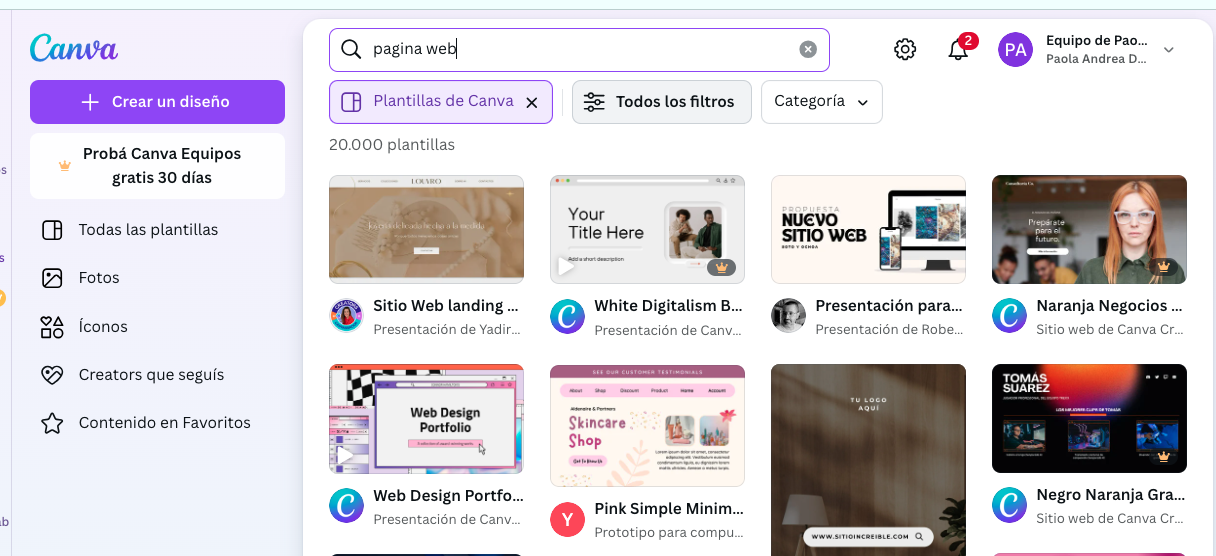 Plantillas página web