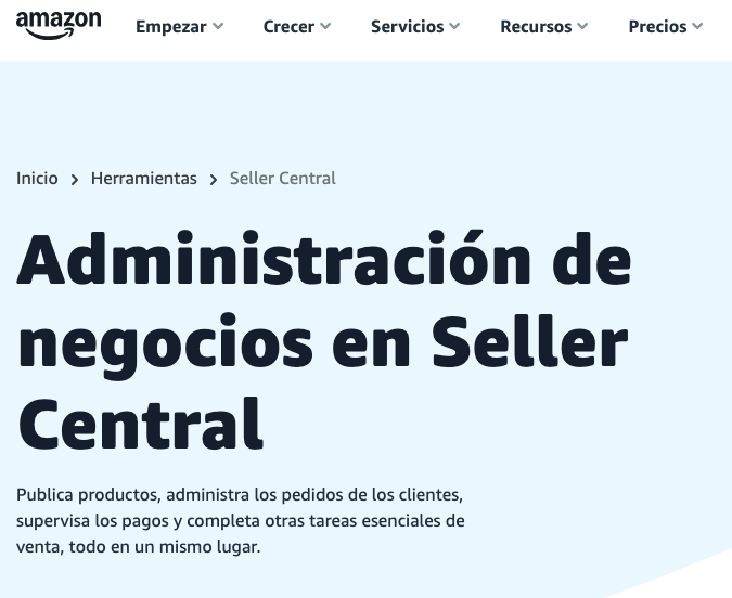 imagen de la página de seller center de amazon 