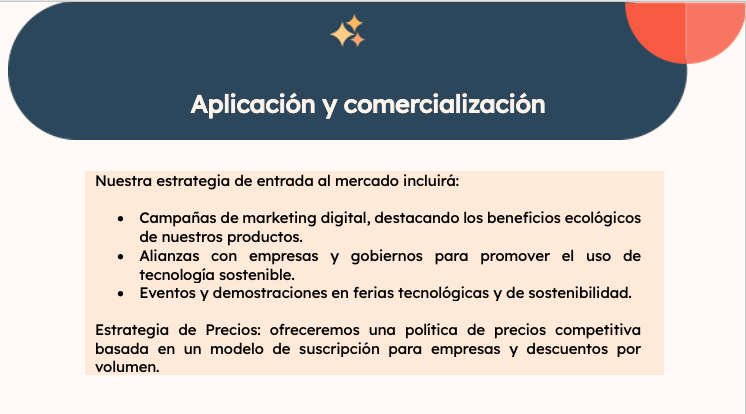 Aplicación y comercialización en un informe ejecutivo