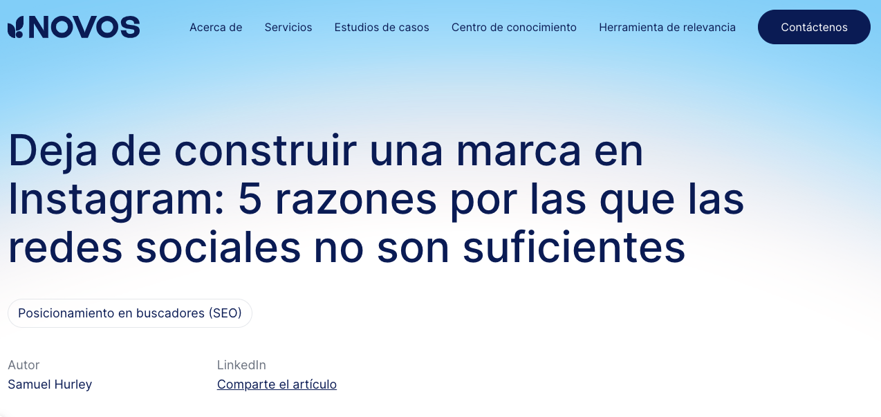Publicación del blog de Novos: "Deja de construir una marca en Instagram".
