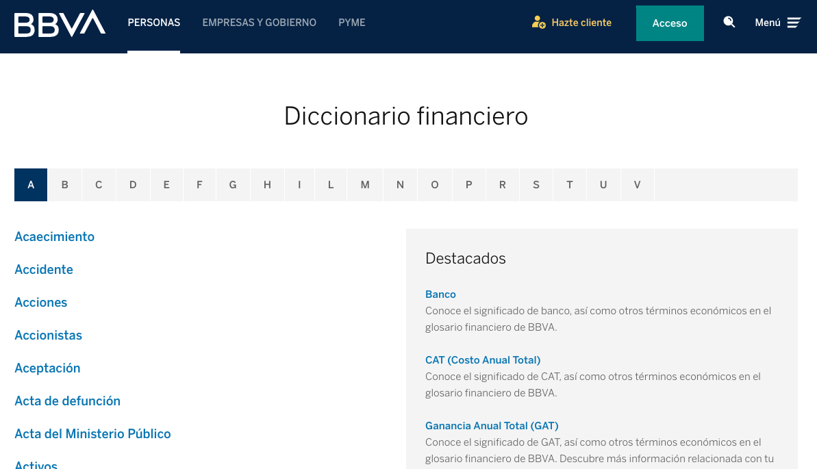 "Glosario Financiero" de BBVA México