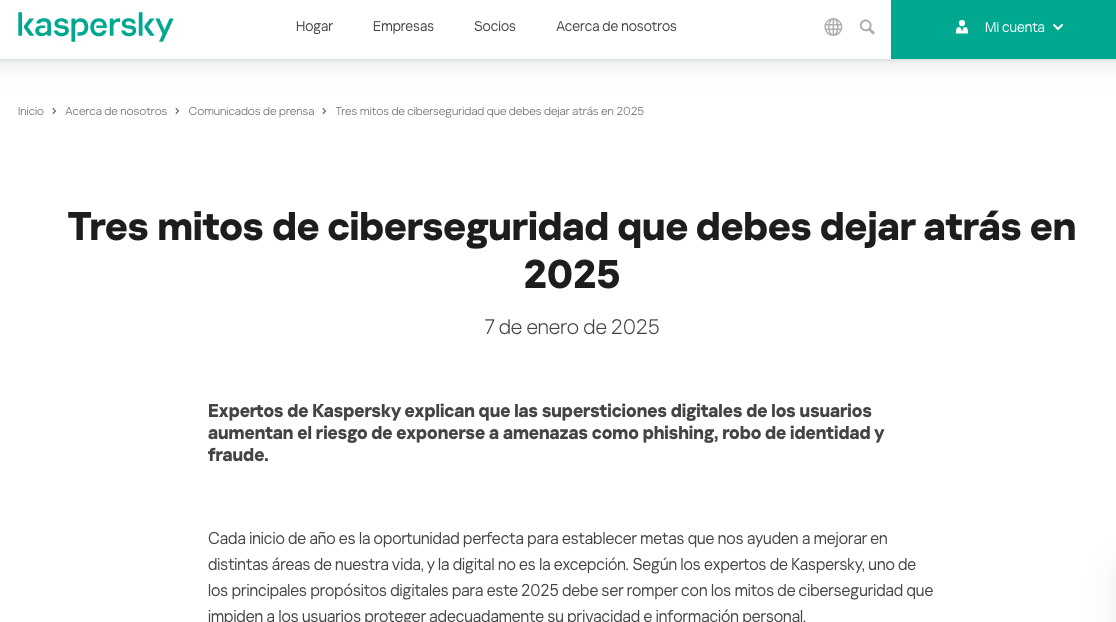 desmintiendo mitos sobre la ciberseguridad en Kaspersky
