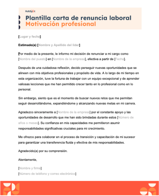 Ejemplo carta de Motivación profesional, con plantilla gratuita de HubSpot