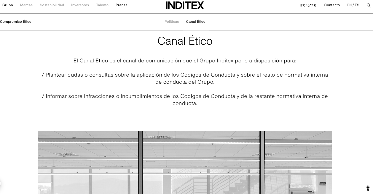 Ejemplo de código de ética: Inditex