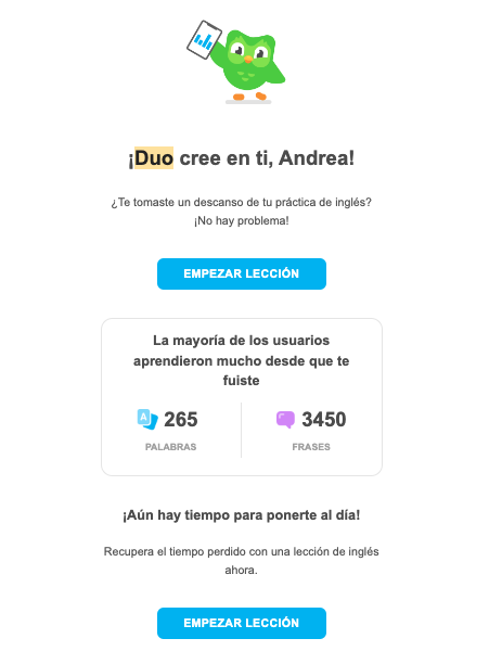 Ejemplo de correo electronico de duoLingo
