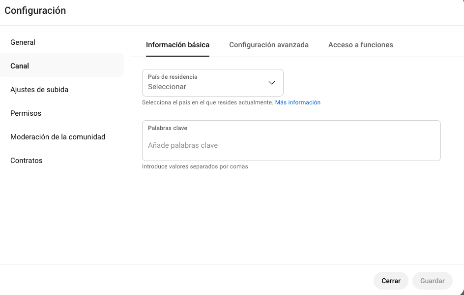 Configuración del canal de Youtube