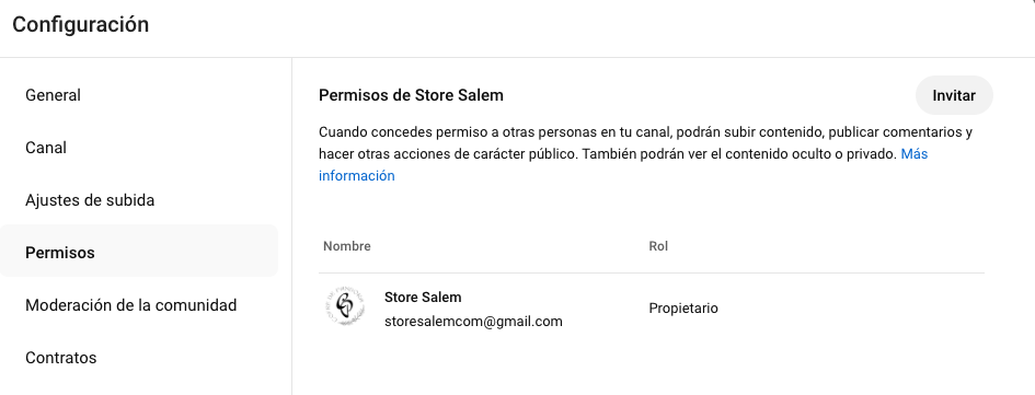 Gestionar permisos del canal de Youtube