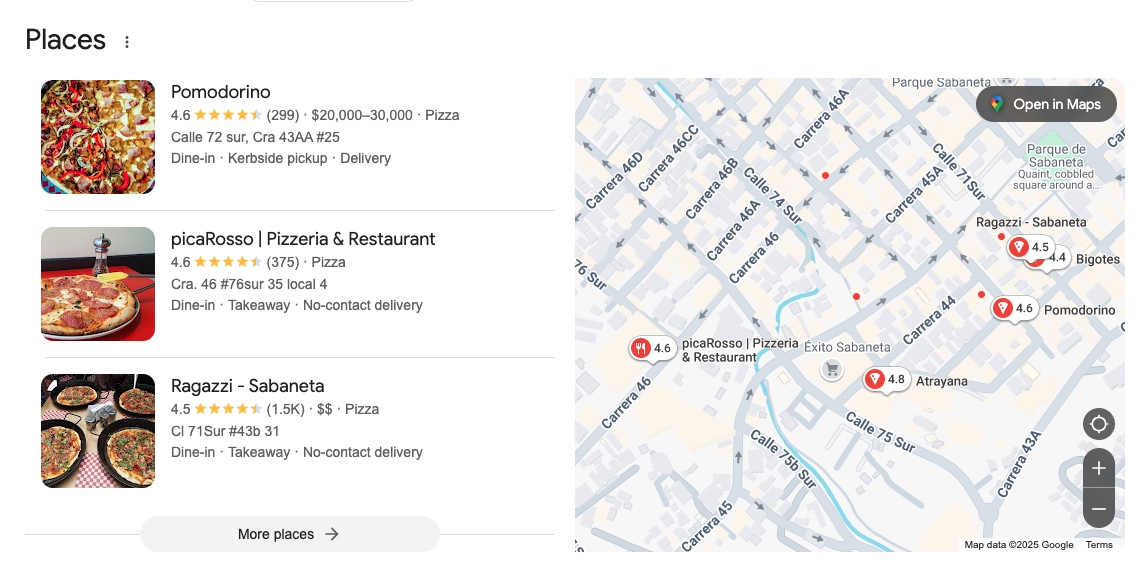Ejemplo de Búsqueda del usuario en SEo Local