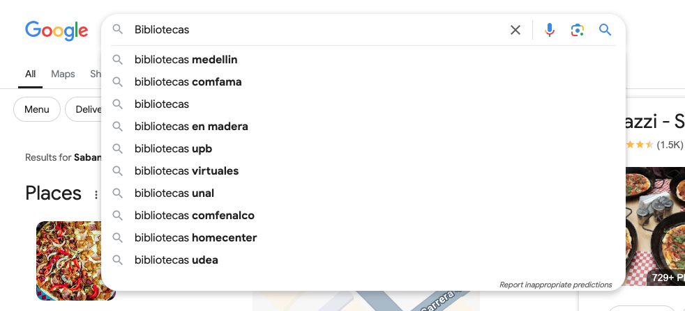 Ejemplo de autocompletar en Google
