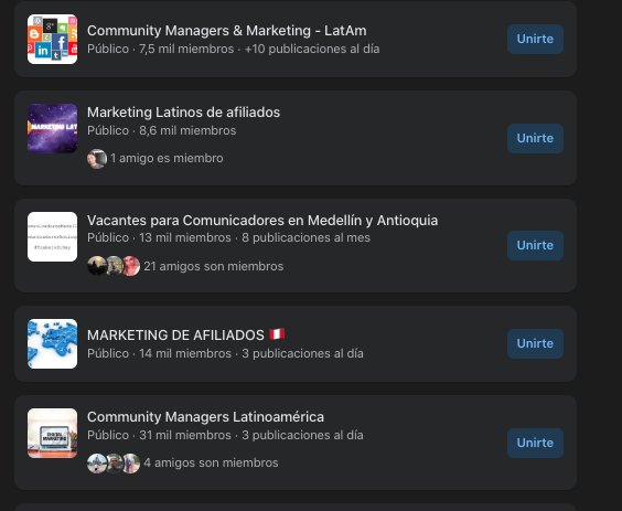 Ejemplo de tipos de contenido para marketing en facebook - grupos y comunidad