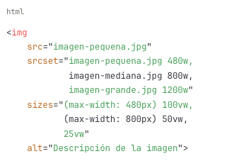 Ejemplo de código de Técnica srcset para diferentes resoluciones