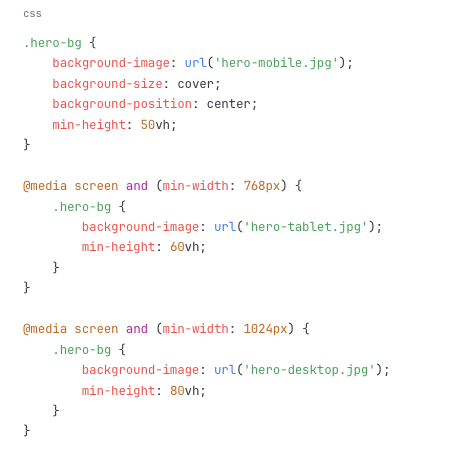 Código para CSS para imágenes de fondo responsivas