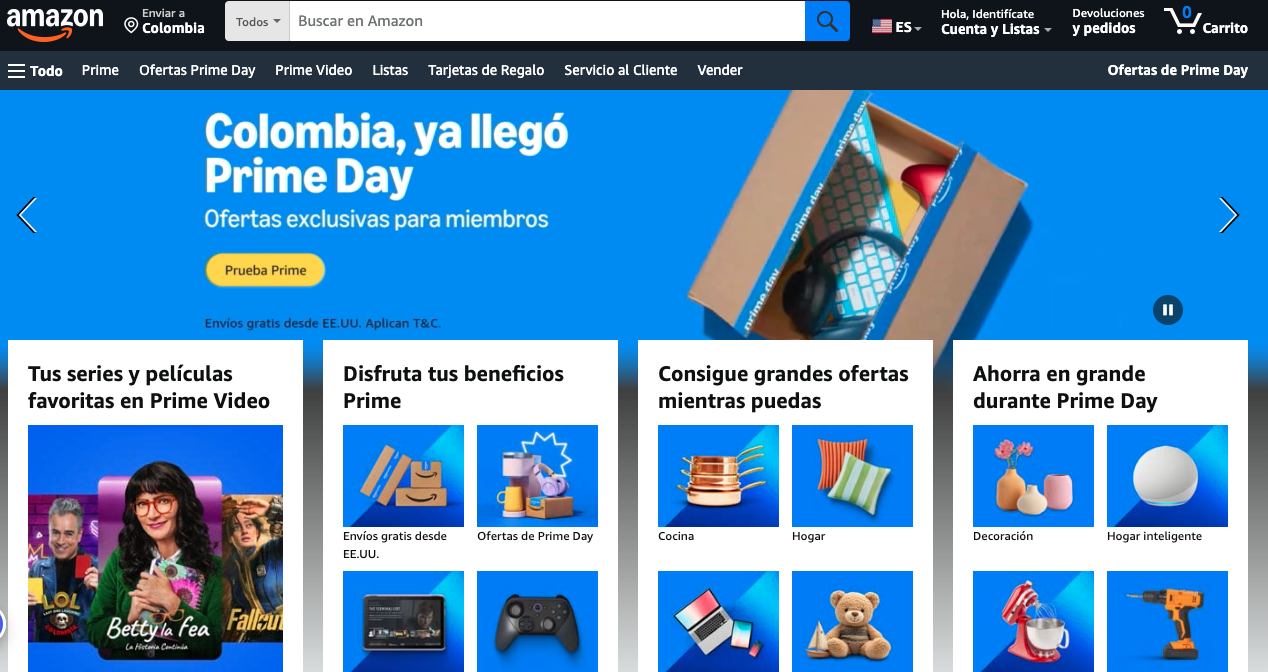 Ejemplo de página web responsive . Navegación adaptable - Amazon