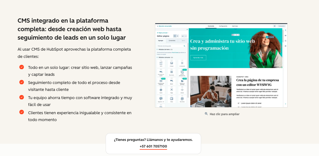 Ejemplos de herramientas para crear páginas web: CMS Hub
