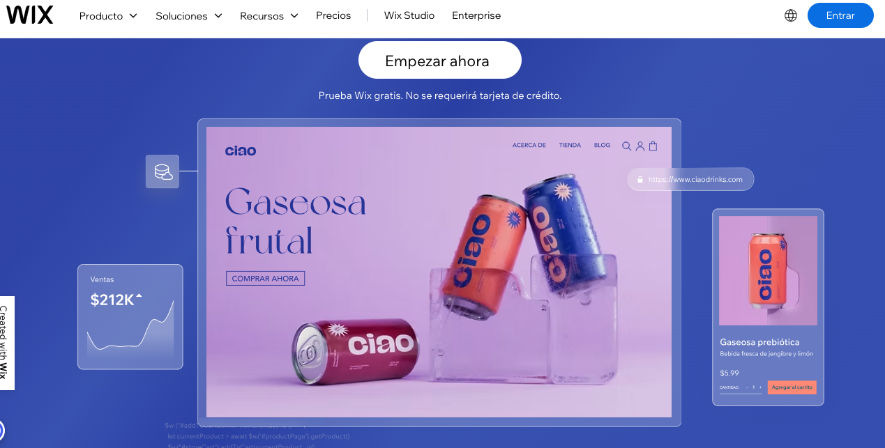 Ejemplos de herramientas para crear páginas web: Wix