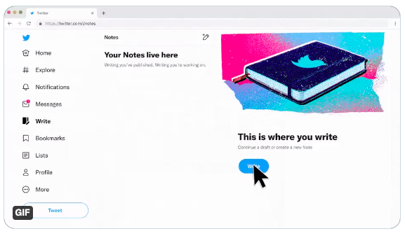 éditeur twitter write pour faire une Twitter Note