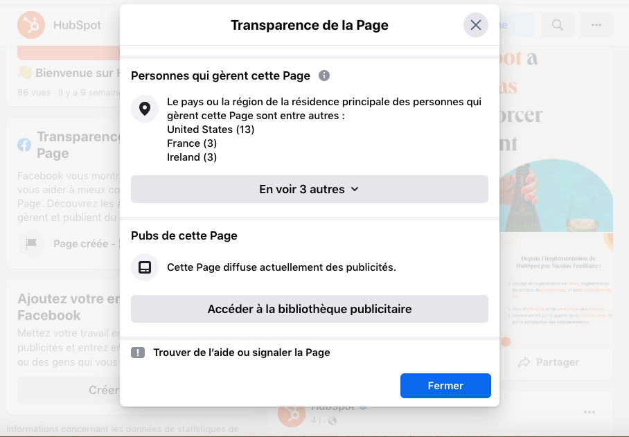 Accéder à la bibliothèque publicitaire depuis la Page Facebook