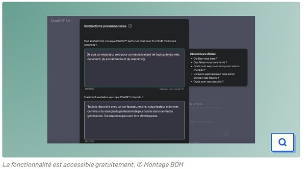 ChatGPT - personnaliser les instructions