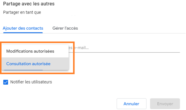 Choisir le niveau d'accès d'un rapport Looker Studio partagé