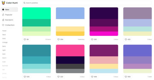 Générateur de palette de couleurs gratuit Colorhunt