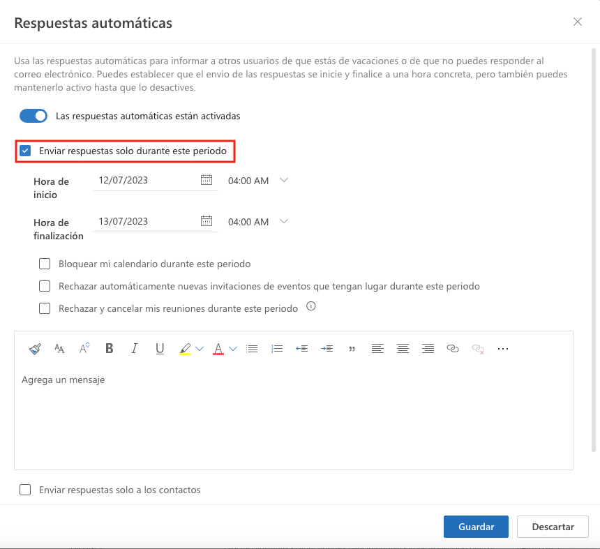 respuesta automática en Outlook