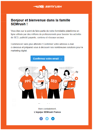Exemple d'email de bienvenue SEMrush